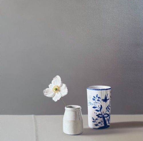 Japanese Anemone with Blue and White Vase by Jo Barrett